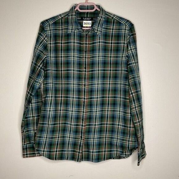 NWOT Lauren Ralph Lauren Plaid Flannel Button Up Shirt Women Size LP Green/Red/Y - Picture 1 of 8